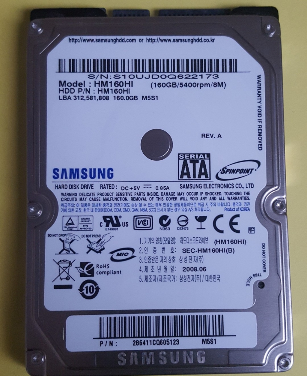 Samsung HM160HI  160GB SATA 2,5"