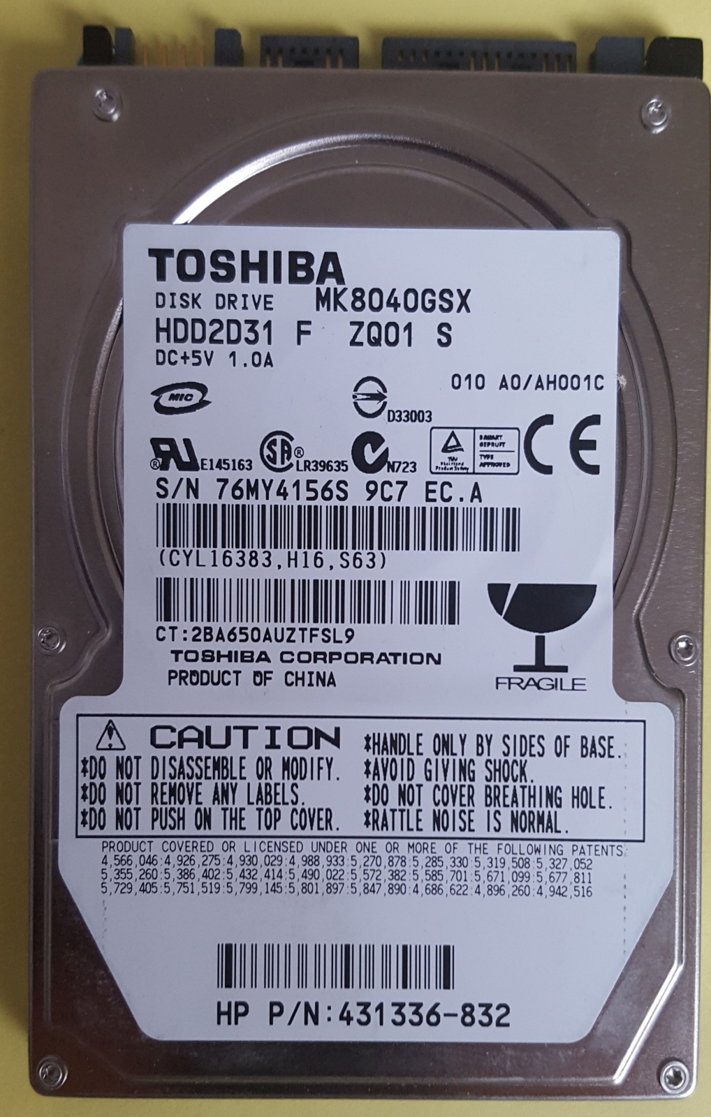Toshiba MK8040GSX   80GB  2.5"  SATA
