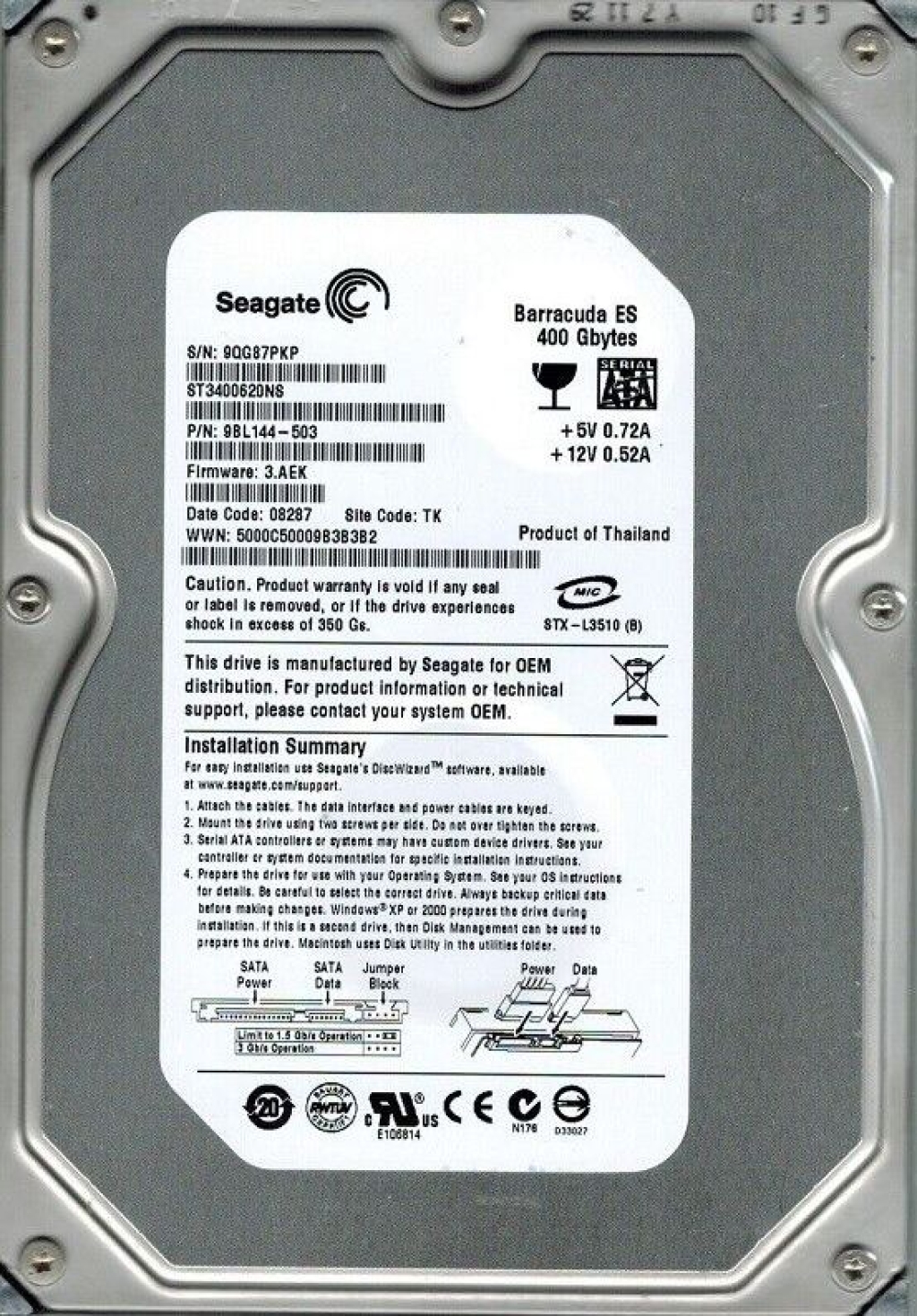 Seagate ST3400620NS 400GB SATA 3,5