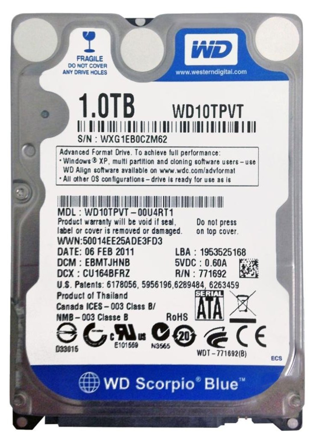 Western Digital WD10TPVT 1TB SATA2 2,5"