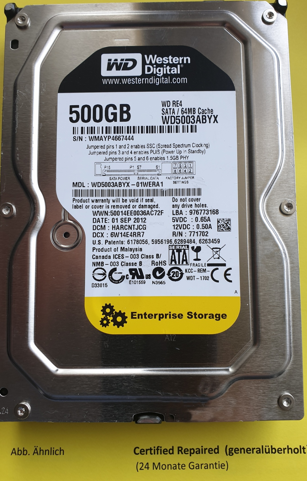Western Digital WD5003ABYZ – 500GB RE4 Enterprise SATA 3,5"