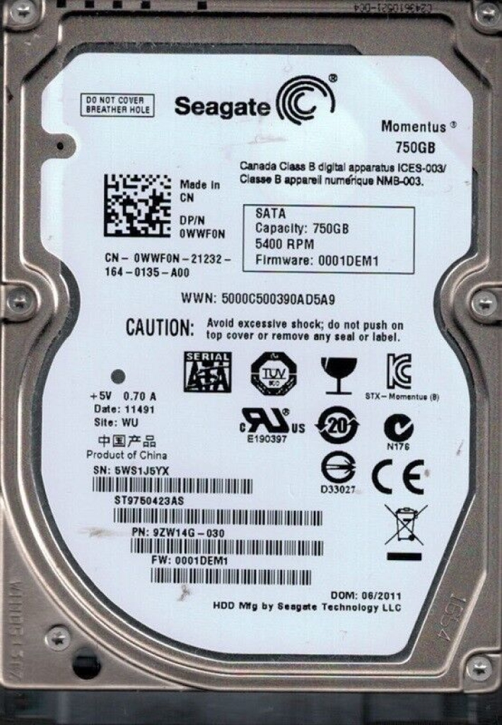 Seagate ST9750423AS  750GB SATA 2,5"